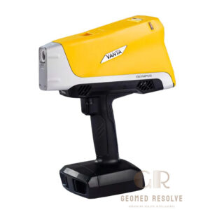 Vanta Max Geochem handheld XRF analyzer by Evident Scientific for mineral exploration, mining, geochemical surveys, soil analysis, and elemental testing